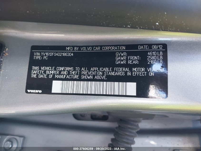2013 VOLVO S60 T5 - YV1612FS4D2186304