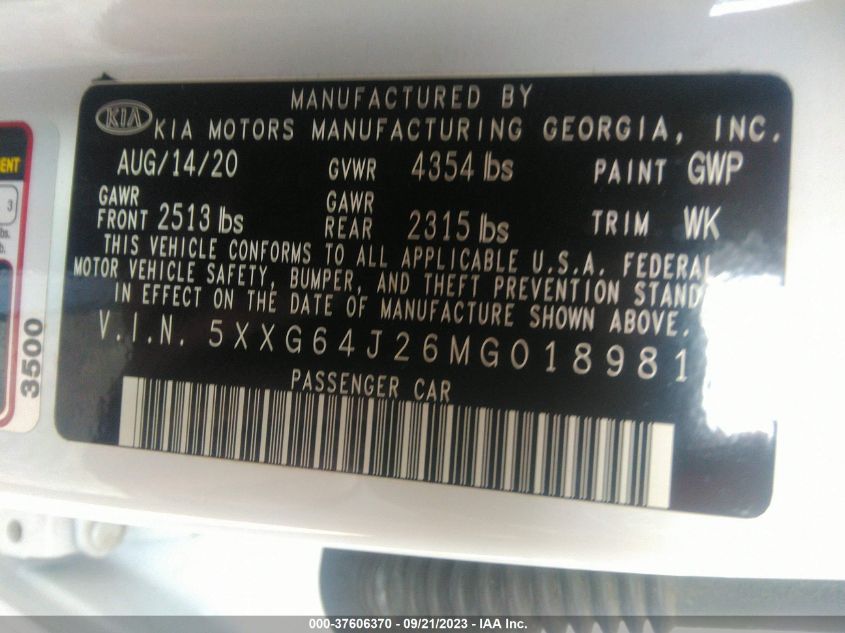 2021 KIA K5 GT-LINE - 5XXG64J26MG018981