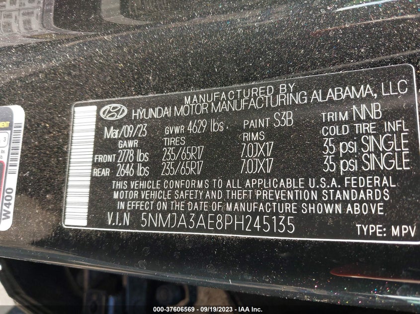 VIN 5NMJA3AE8PH245135 2023 HYUNDAI TUCSON SE