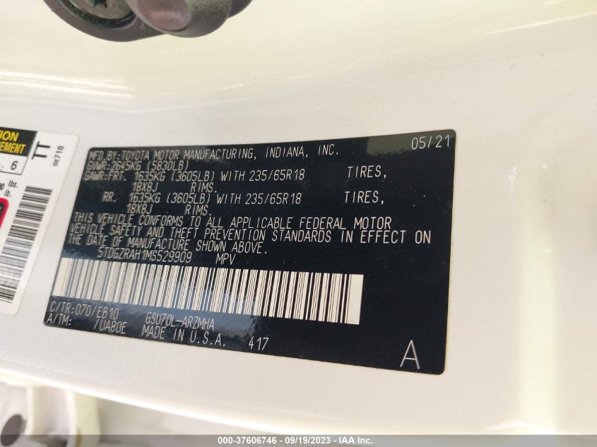 2021 TOYOTA HIGHLANDER XLE - 5TDGZRAH1MS529909