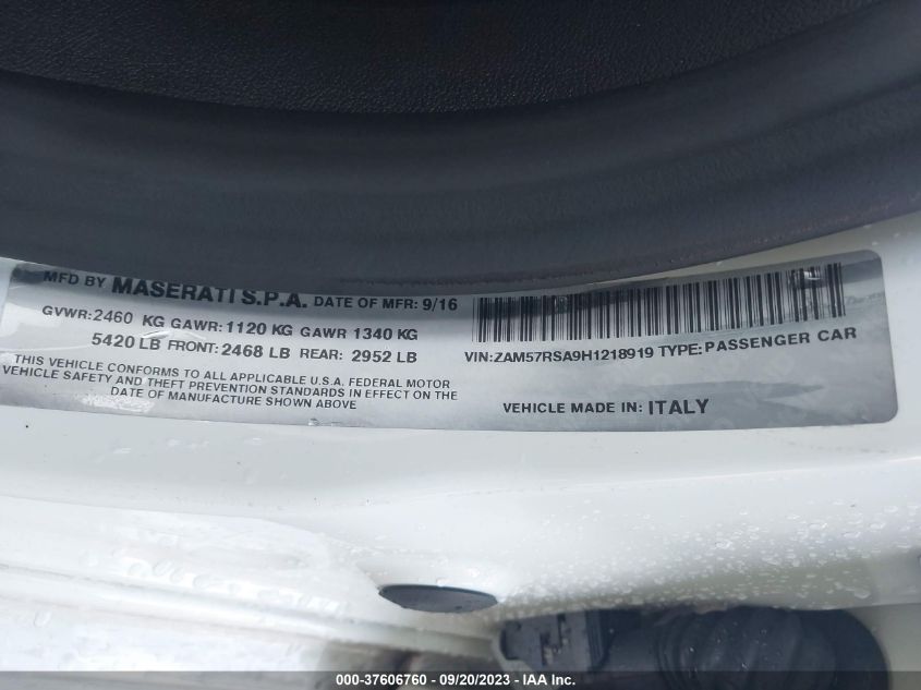 2017 MASERATI GHIBLI S ZAM57RSA9H1218919