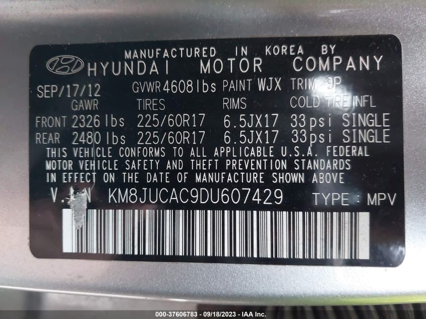 2013 HYUNDAI TUCSON GLS/LIMITED - KM8JUCAC9DU607429