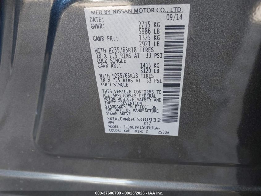 2015 INFINITI QX60 - 5N1AL0MM0FC500932