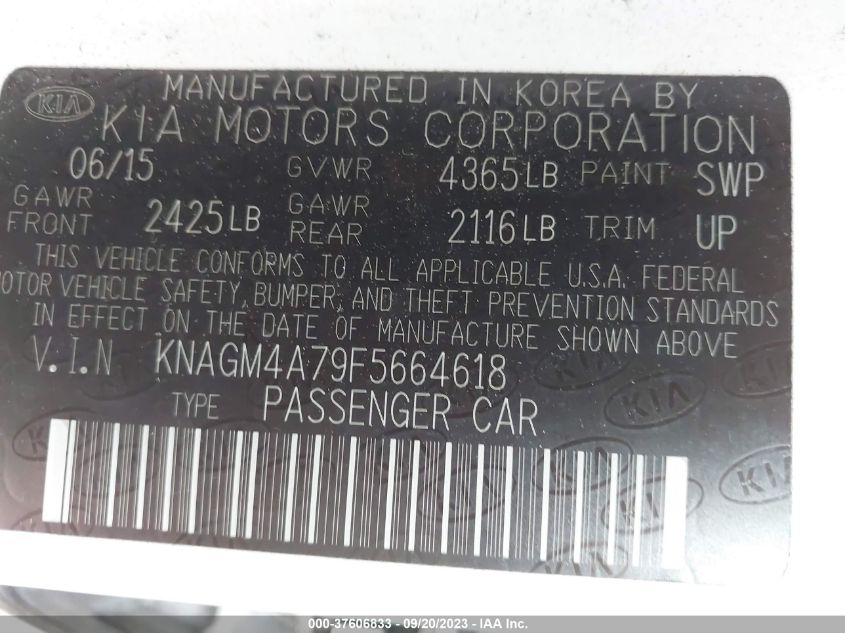 2015 KIA OPTIMA LX - KNAGM4A79F5664618