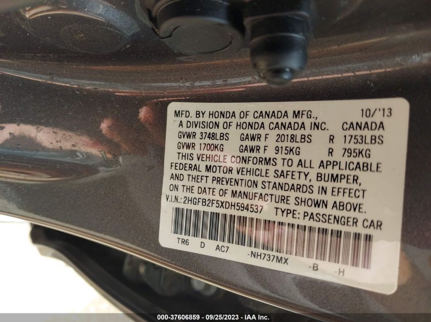 2013 HONDA CIVIC SDN LX - 2HGFB2F5XDH594537
