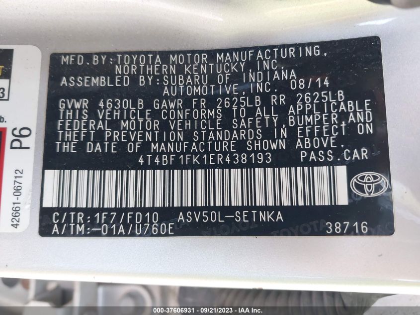 2014 TOYOTA CAMRY L/LE/XLE/SE/SE SPORT - 4T4BF1FK1ER438193