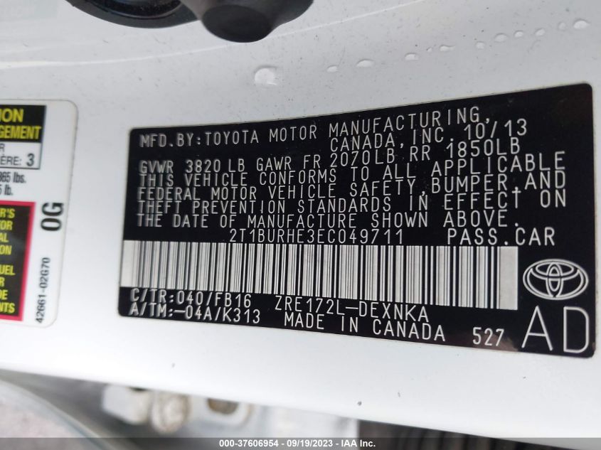 2014 TOYOTA COROLLA L/LE/S/S PLUS/LE PLUS - 2T1BURHE3EC049711
