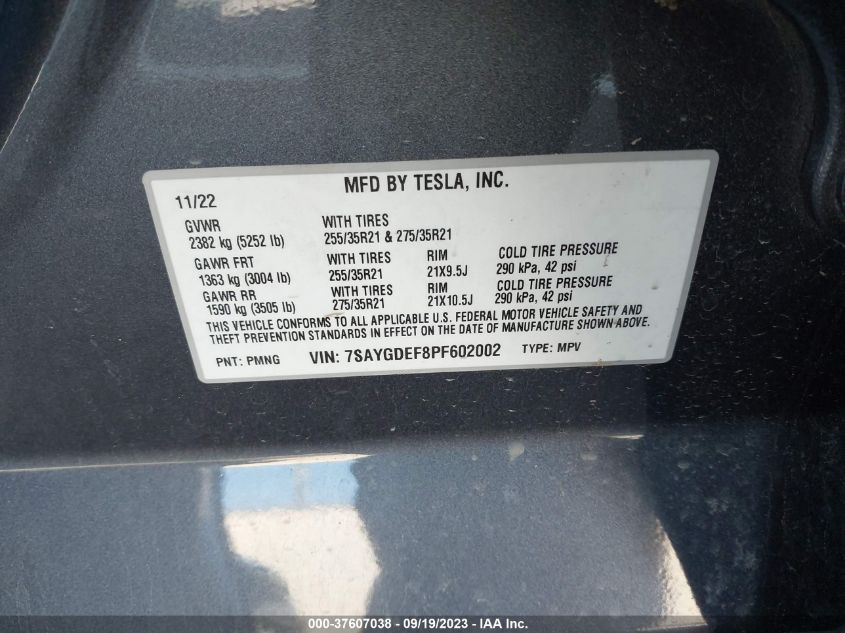 2023 TESLA MODEL Y - 7SAYGDEF8PF602002
