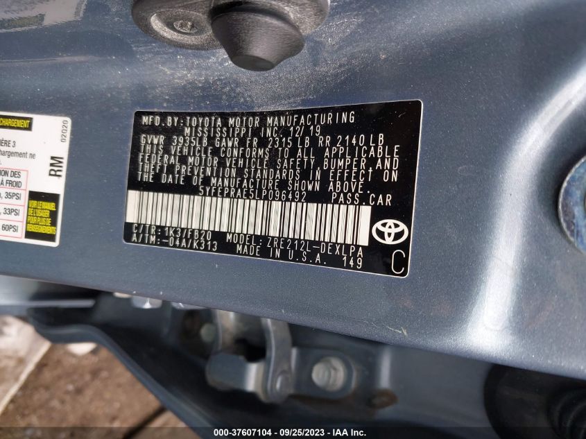 2020 TOYOTA COROLLA LE - 5YFEPRAE5LP096492