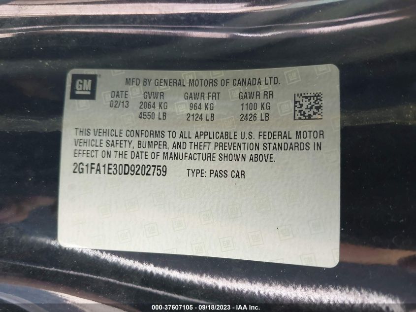2013 CHEVROLET CAMARO LS - 2G1FA1E30D9202759