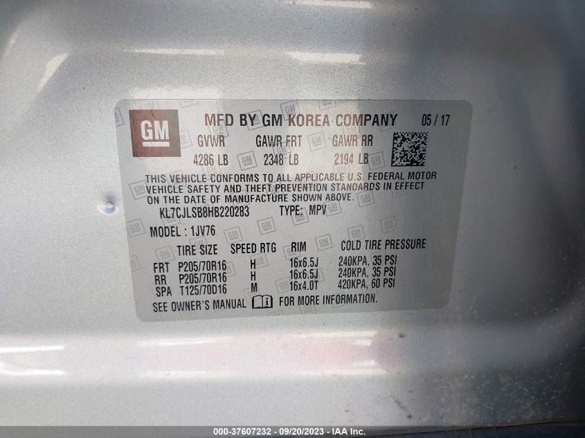 2017 CHEVROLET TRAX LT - KL7CJLSB8HB220283