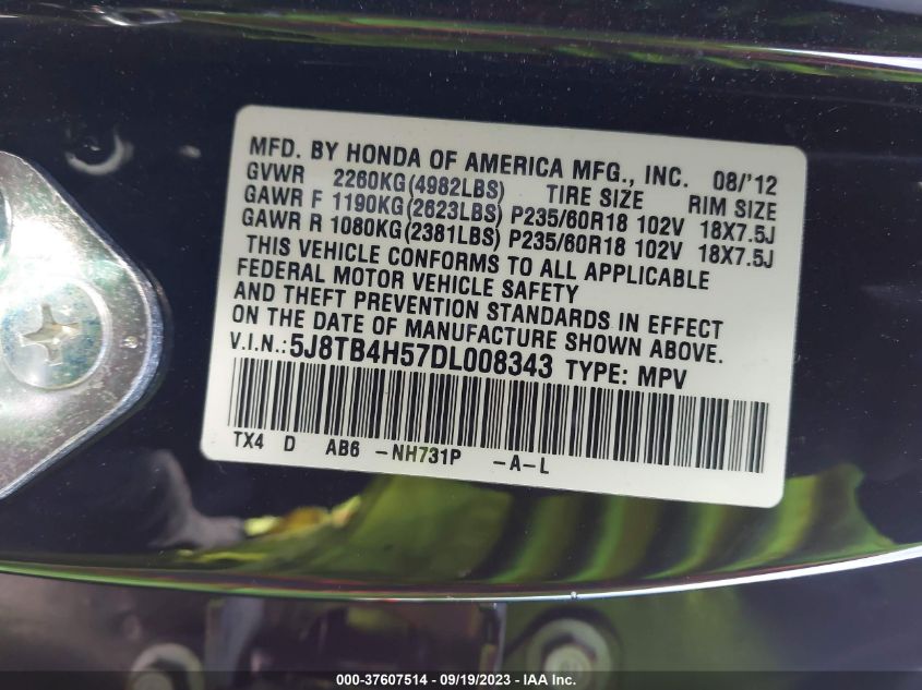 2013 ACURA RDX TECH PKG - 5J8TB4H57DL008343