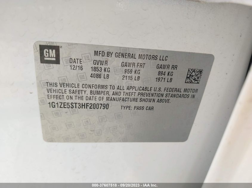 2017 CHEVROLET MALIBU LT - 1G1ZE5ST3HF200790