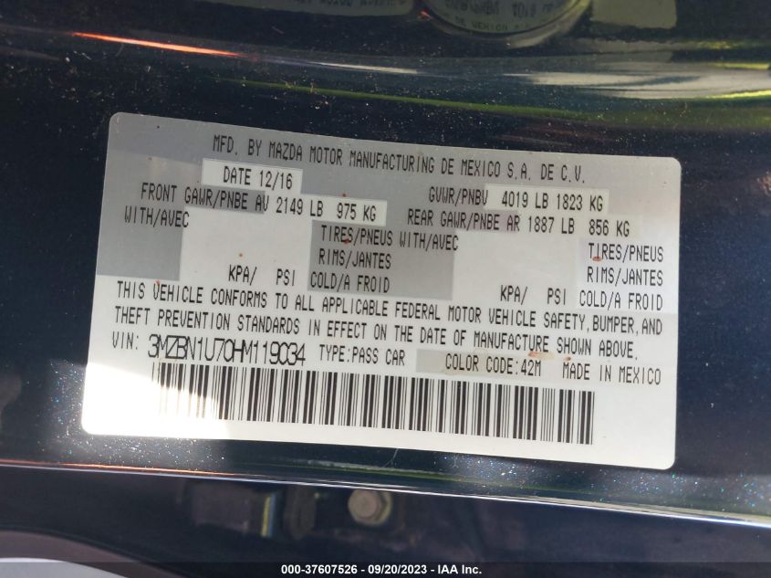 2017 MAZDA MAZDA3 4-DOOR SPORT 3MZBN1U70HM119034