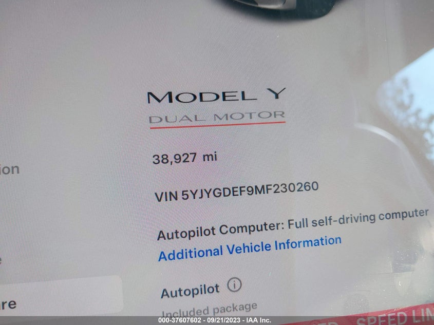 VIN 5YJYGDEF9MF230260 2021 TESLA MODEL Y PERFORMANCE