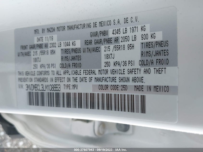 VIN 3MVDMBCL3LM108653 2020 MAZDA CX-30 SELECT PACKAGE