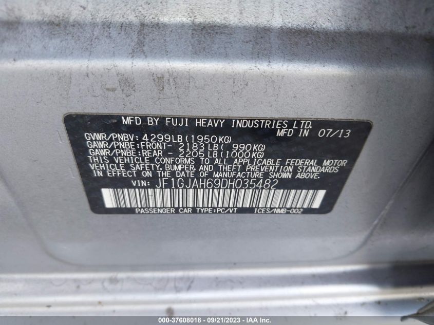 2013 SUBARU IMPREZA SEDAN LIMITED - JF1GJAH69DH035482
