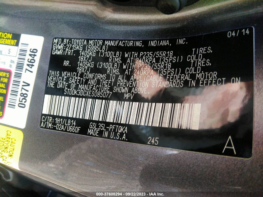2014 TOYOTA SIENNA LTD/XLE - 5TDDK3DCXES085077
