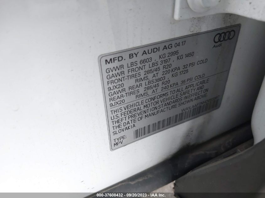 2017 AUDI Q7 PREMIUM PLUS - WA1LAAF7XHD053887