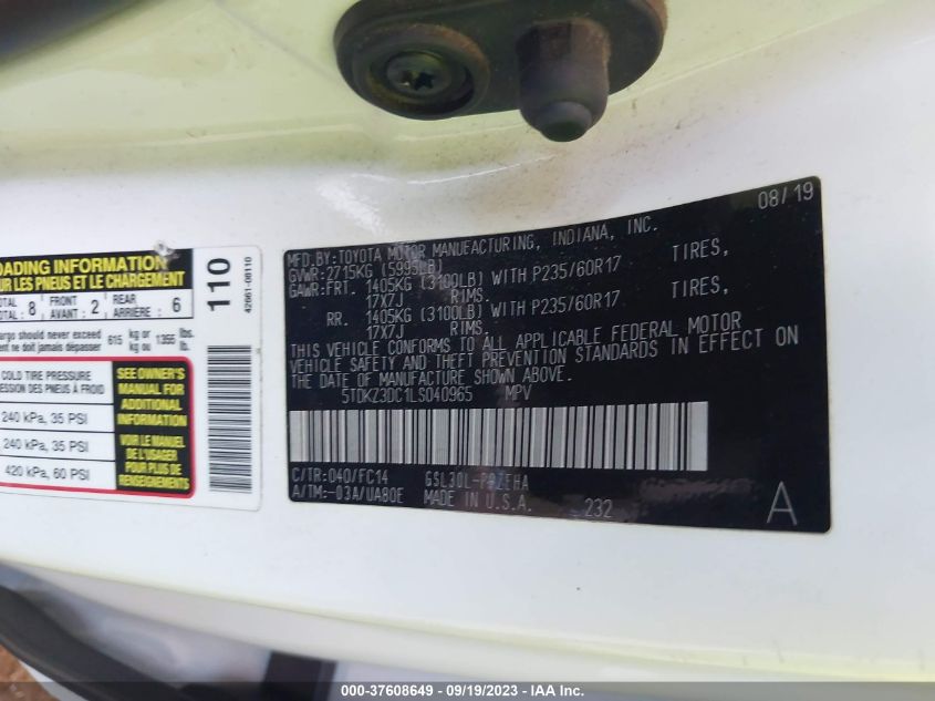 2020 TOYOTA SIENNA LE - 5TDKZ3DC1LS040965