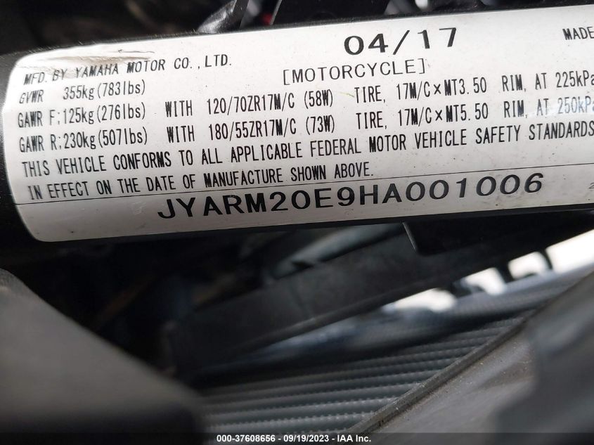 2017 YAMAHA FZ07A JYARM20E9HA001006