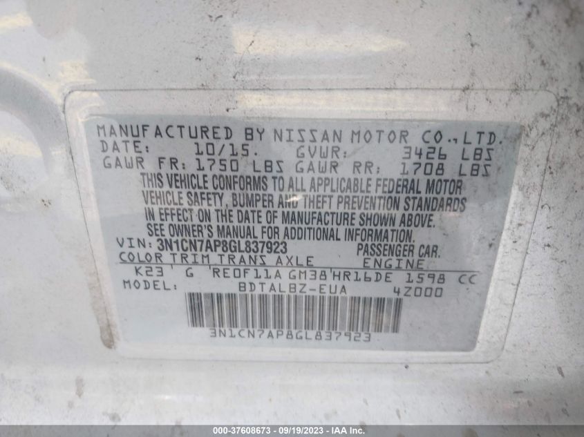 2016 NISSAN VERSA SV - 3N1CN7AP8GL837923