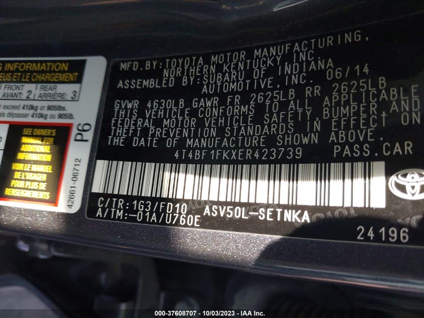2014 TOYOTA CAMRY L/LE/XLE/SE/SE SPORT - 4T4BF1FKXER423739