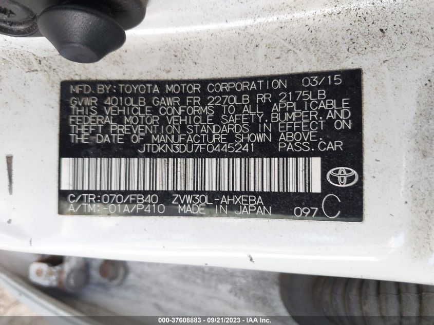 2015 TOYOTA PRIUS - JTDKN3DU7F0445241