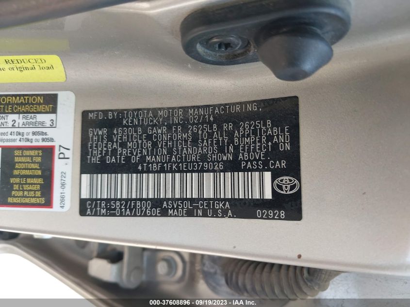 2014 TOYOTA CAMRY L/LE/XLE/SE/SE SPORT - 4T1BF1FK1EU379026