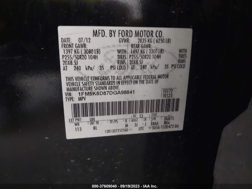 2013 FORD EXPLORER XLT - 1FM5K8D87DGA98841