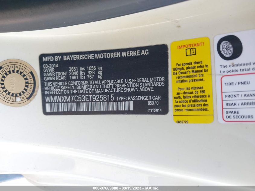 2014 MINI COOPER HARDTOP S WMWXM7C53ET925815