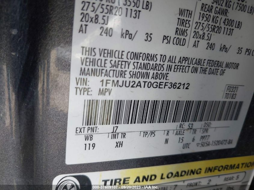 2016 FORD EXPEDITION LIMITED - 1FMJU2AT0GEF36212