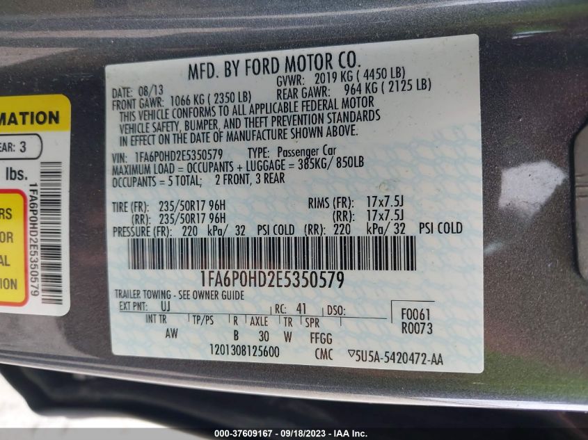 2014 FORD FUSION SE - 1FA6P0HD2E5350579