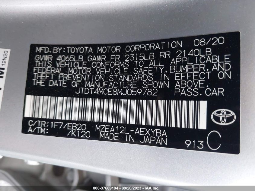 2021 TOYOTA COROLLA XSE - JTDT4MCE8MJ059782