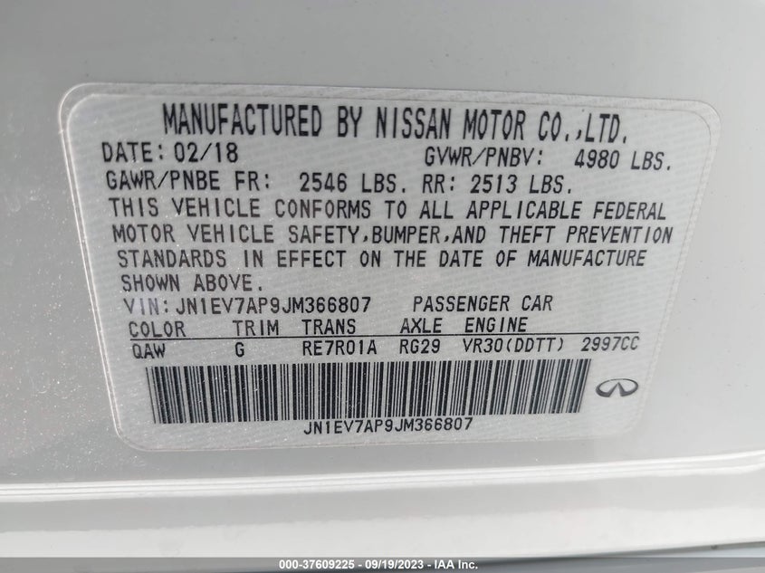 VIN JN1EV7AP9JM366807 2018 INFINITI Q50 3.0T LUXE