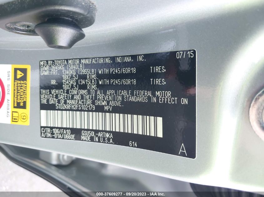 2015 TOYOTA HIGHLANDER LE - 5TDZKRFH2FS102179