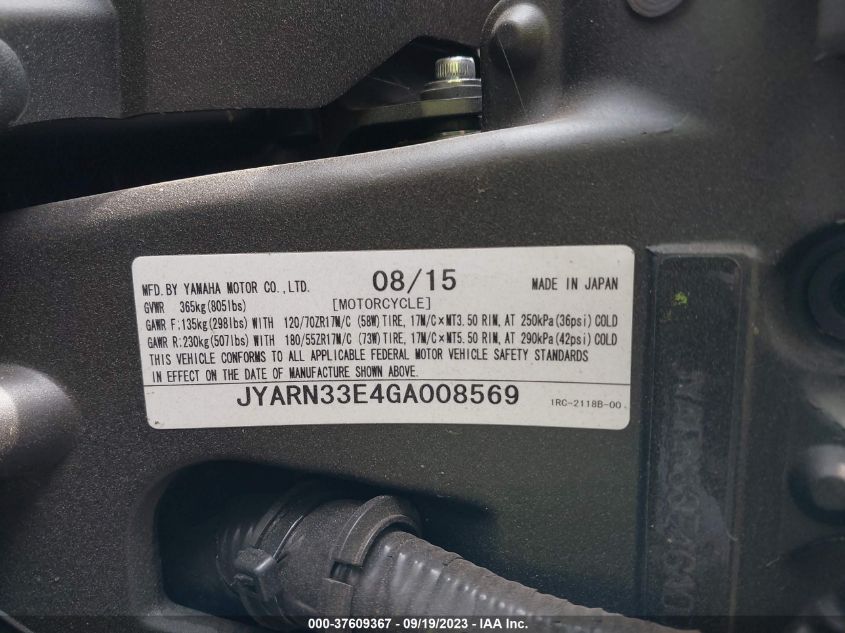 2016 YAMAHA FZ09 JYARN33E4GA008569