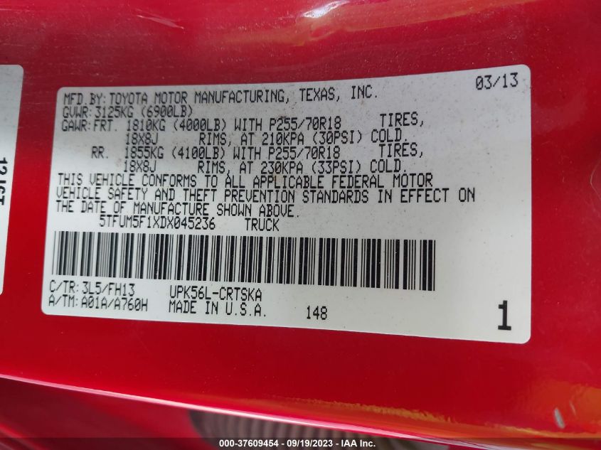 2013 TOYOTA TUNDRA 4WD TRUCK 5TFUM5F1XDX045236