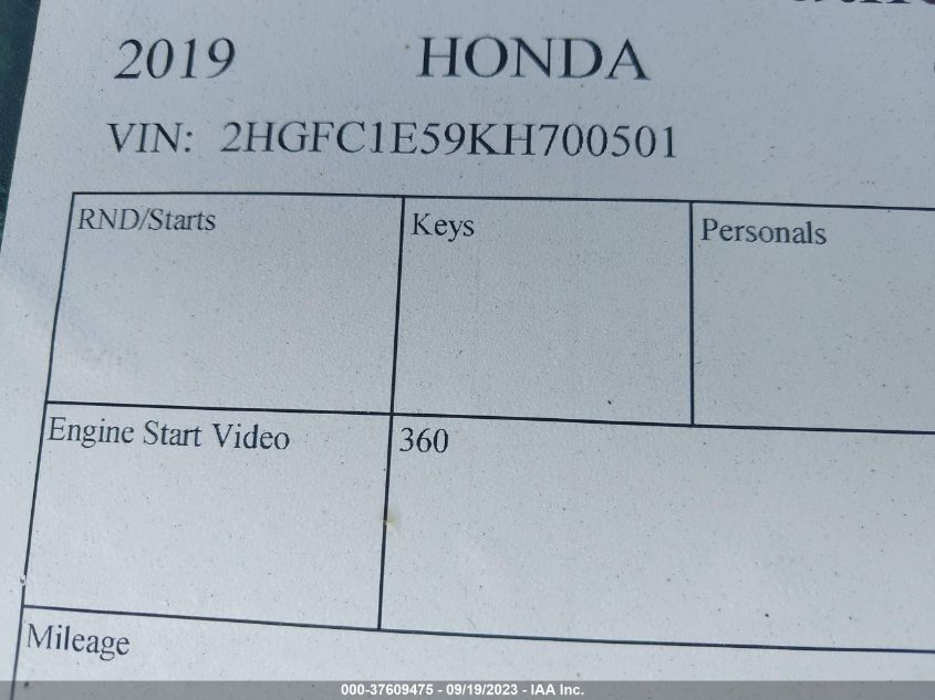 2019 HONDA CIVIC SI SEDAN 2HGFC1E59KH700501