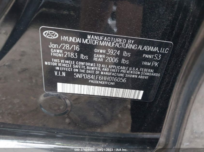 VIN 5NPD84LF6HH016056 2017 HYUNDAI ELANTRA SE/VALUE/LIMITED