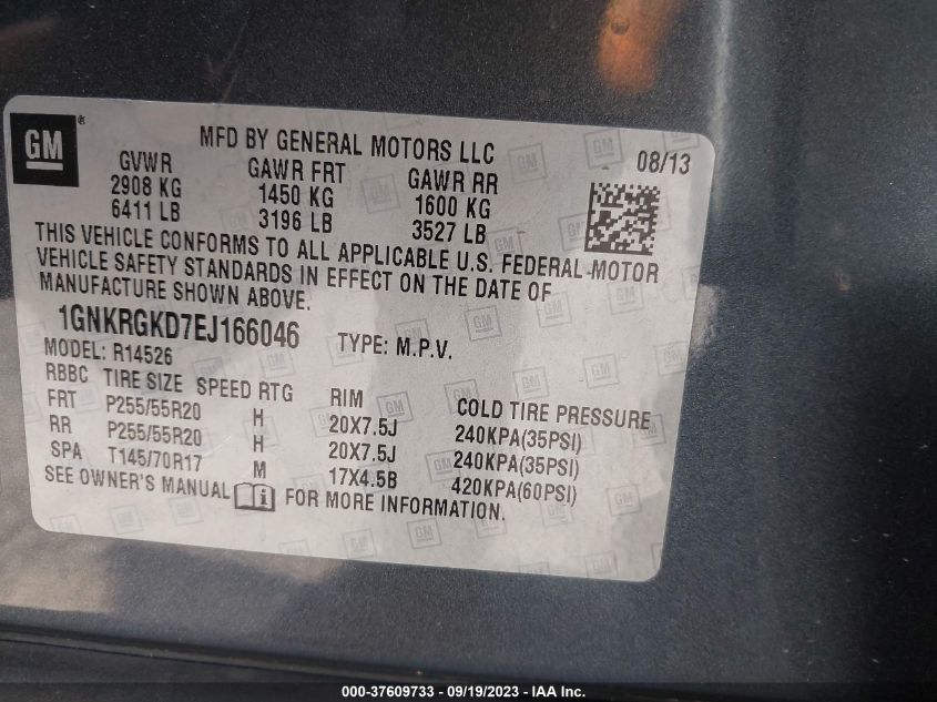 2014 CHEVROLET TRAVERSE LT - 1GNKRGKD7EJ166046