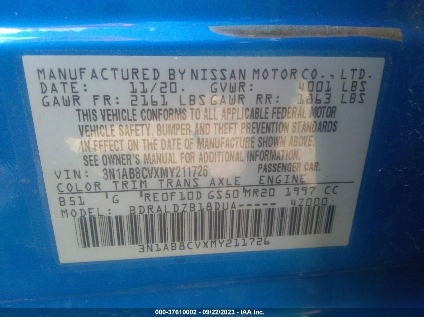2021 NISSAN SENTRA SV - 3N1AB8CVXMY211726