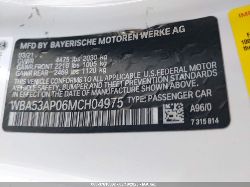 2021 BMW 4 SERIES 430I - WBA53AP06MCH04975
