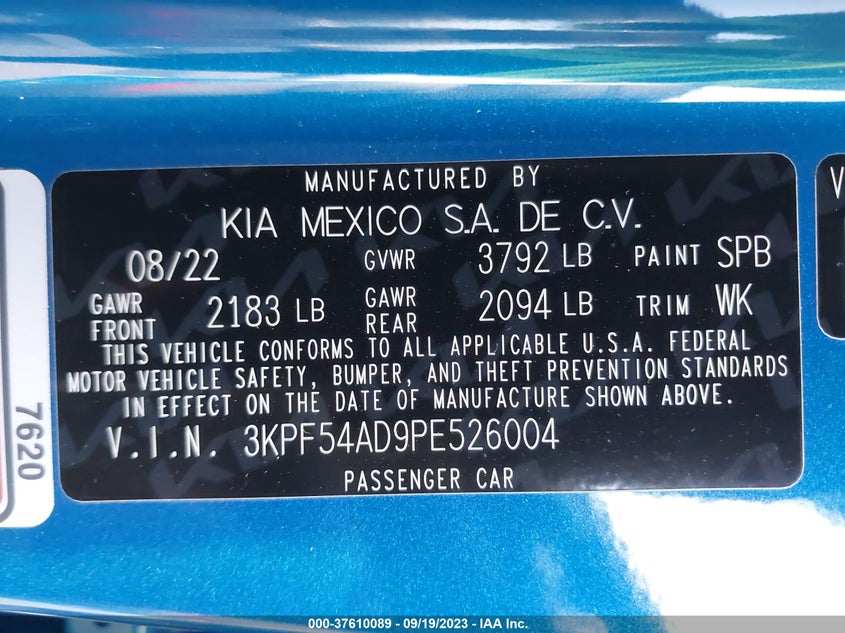2023 KIA FORTE 2L I4   N(VIN: 3KPF54AD9PE526004