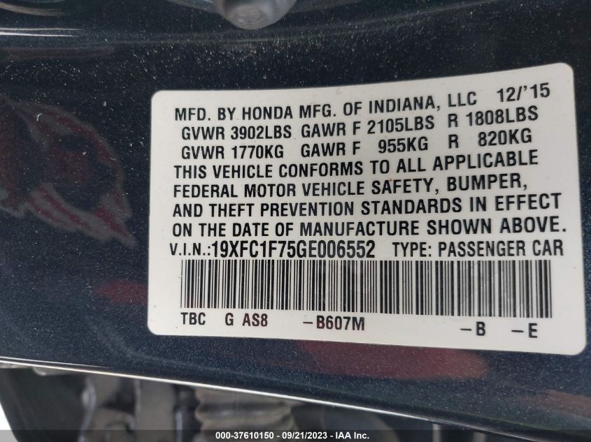 2016 HONDA CIVIC SEDAN EX-L - 19XFC1F75GE006552
