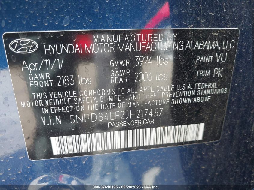 2018 HYUNDAI ELANTRA SEL - 5NPD84LF2JH217457