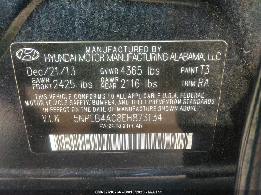 2014 HYUNDAI SONATA GLS - 5NPEB4AC8EH873134