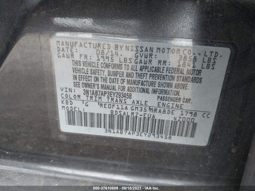 2014 NISSAN SENTRA SR - 3N1AB7AP3EY293458