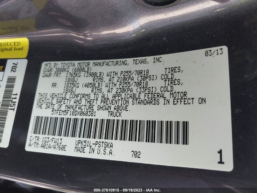 2013 TOYOTA TUNDRA 2WD TRUCK 5TFEM5F10DX060381