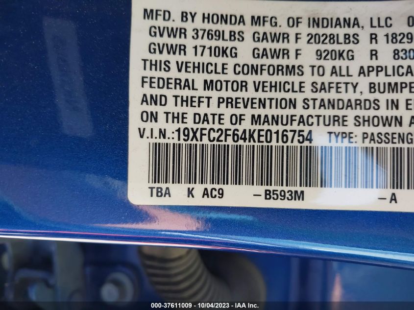 2019 HONDA CIVIC SEDAN LX - 19XFC2F64KE016754